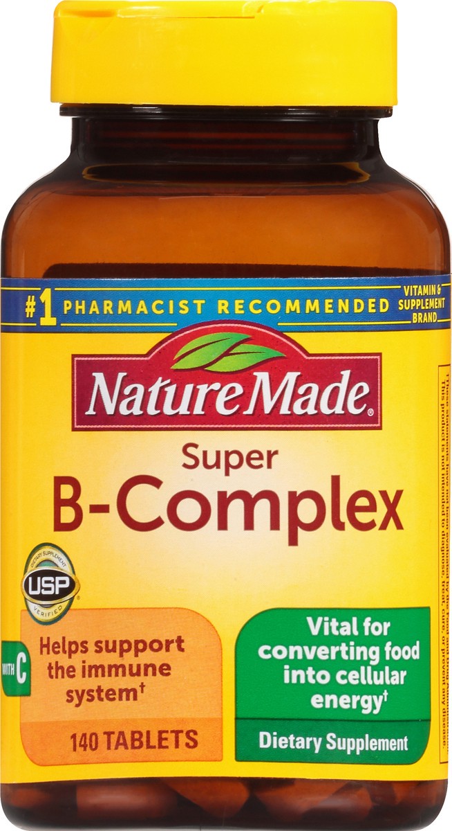 slide 6 of 9, Nature Made Super B Complex with Vitamin C and Folic Acid, Dietary Supplement for Immune Support, 140 Tablets, 140 Day Supply, 140 ct