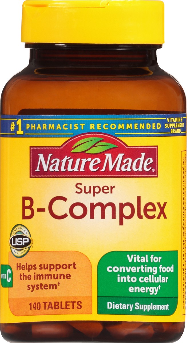 slide 9 of 9, Nature Made Super B Complex with Vitamin C and Folic Acid, Dietary Supplement for Immune Support, 140 Tablets, 140 Day Supply, 140 ct