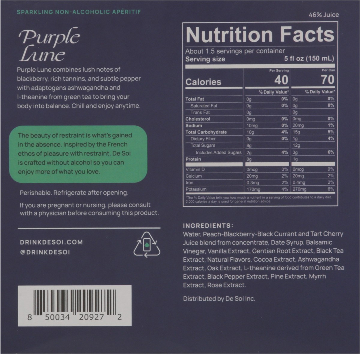 slide 4 of 13, De Soi Sparkling Non-Alcoholic Purple Lune Aperitif 4 - 8 fl oz Cans, 4 ct; 8.4 oz