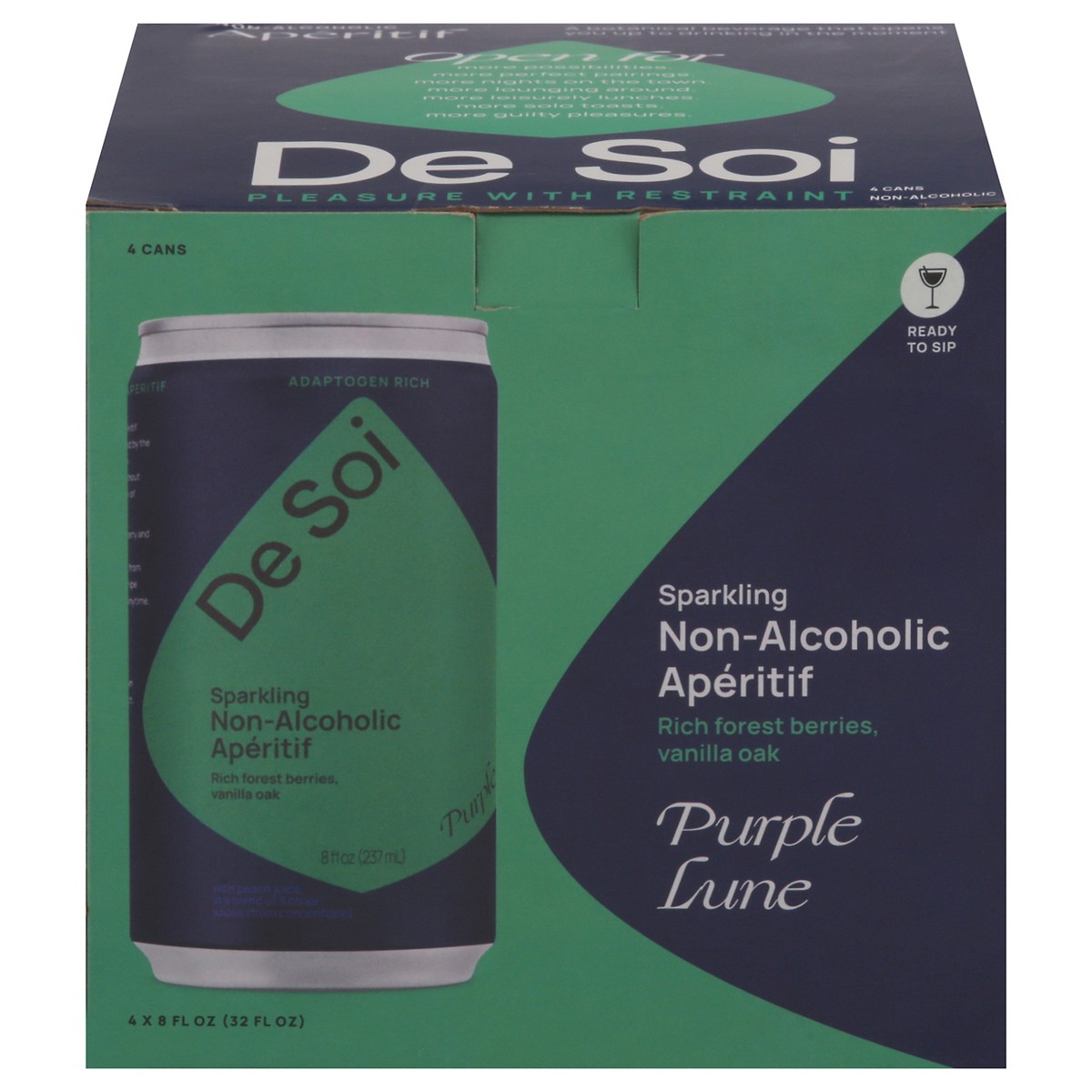 slide 8 of 13, De Soi Sparkling Non-Alcoholic Purple Lune Aperitif 4 - 8 fl oz Cans, 4 ct; 8.4 oz