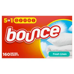 Bounce Dryer Sheets, 160 count, Fresh Linen Scent, Fabric Softener Sheets, Reduces Static, Softens and Fights Wrinkles