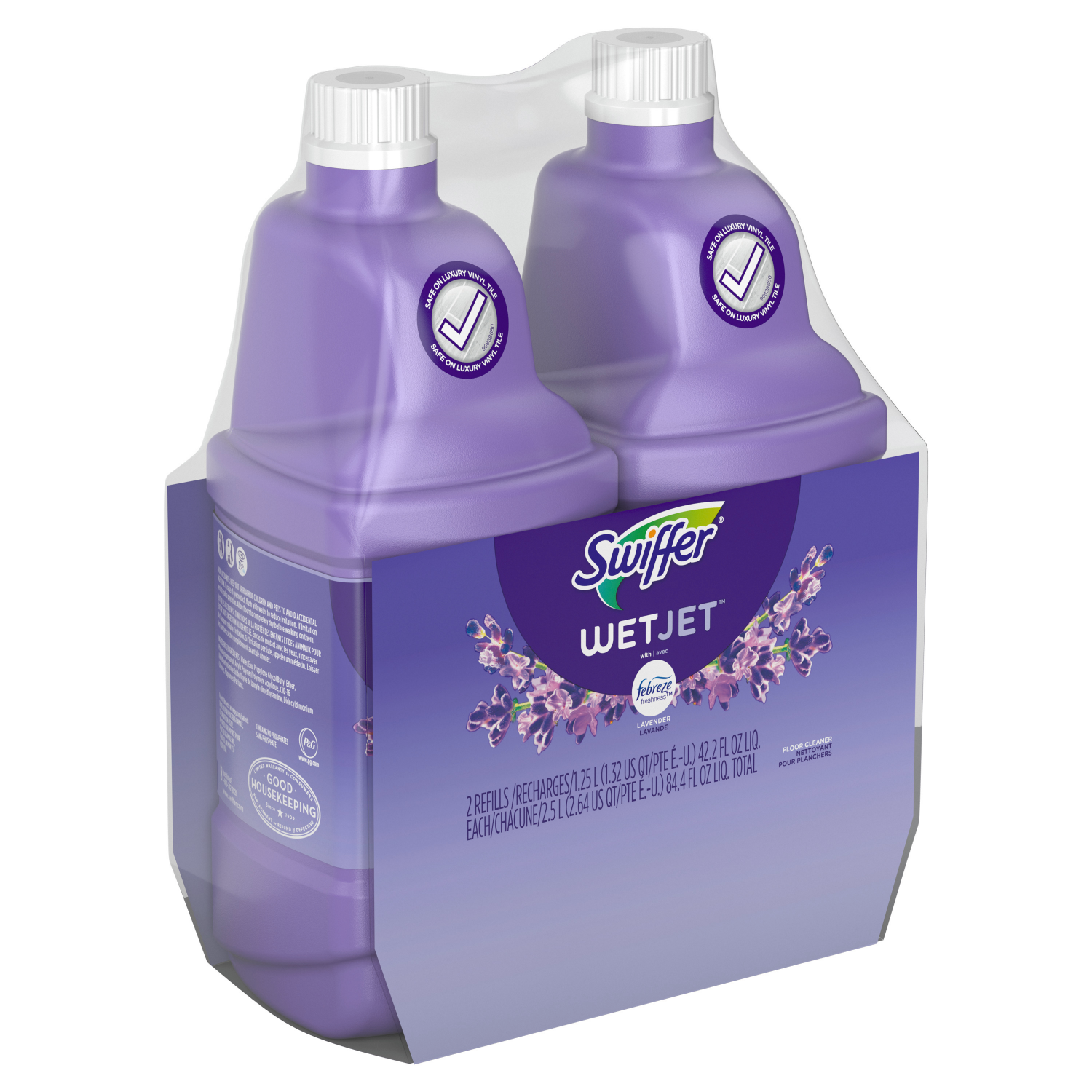 slide 4 of 5, Swiffer WetJet Spray Mop Multi-Purpose and Hardwood Liquid Floor Cleaner Solution Refill, Lavender Vanilla & Comfort, 1.25 Liter (2 Pack), 2 ct