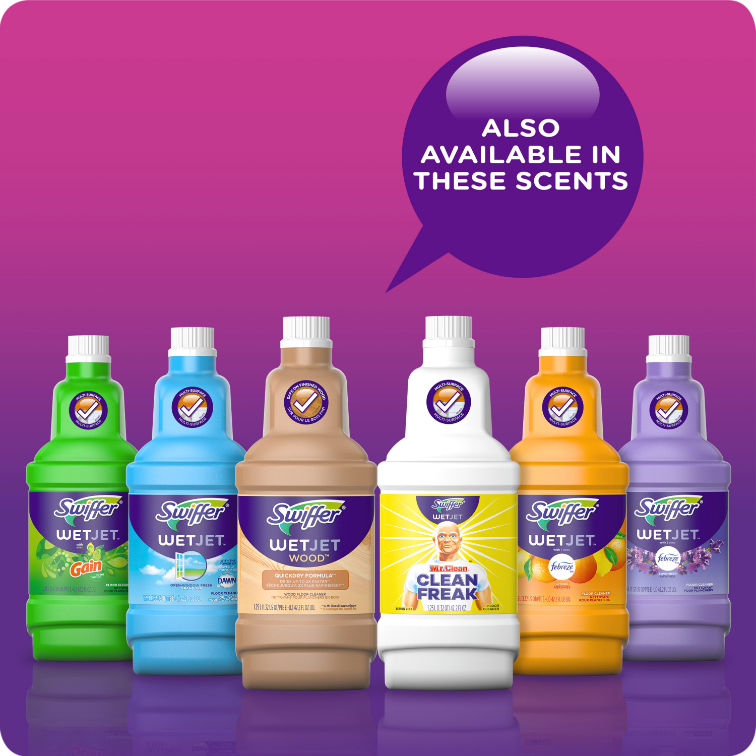 slide 5 of 5, Swiffer WetJet Spray Mop Multi-Purpose and Hardwood Liquid Floor Cleaner Solution Refill, Lavender Vanilla & Comfort, 1.25 Liter (2 Pack), 2 ct