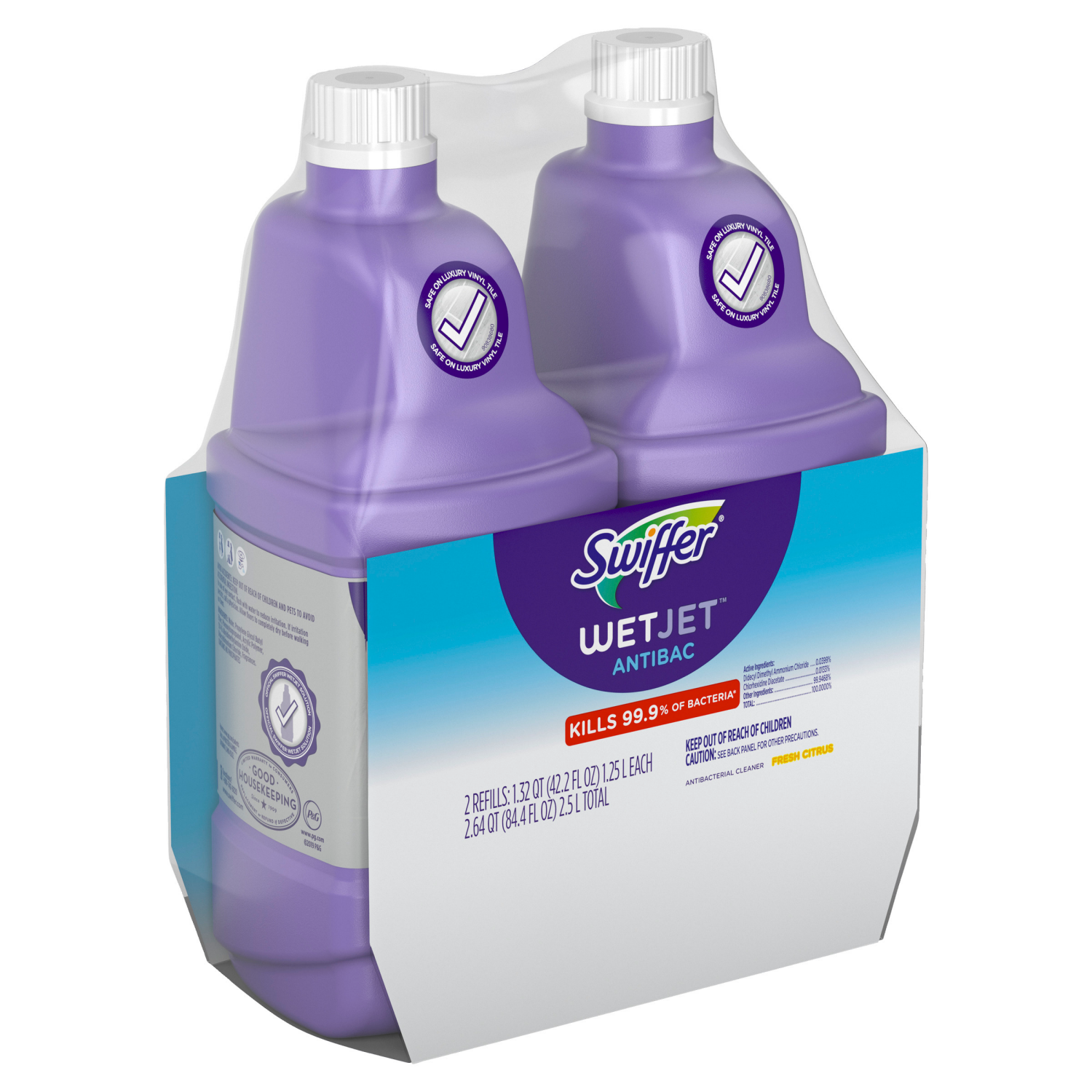 slide 5 of 7, Swiffer Wet Jet Antibac Fresh Citrus Antibacterial Cleaner Refills 2 - 42.2 fl oz Bottles, 2 ct