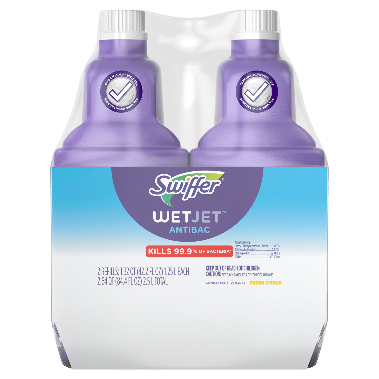 slide 1 of 7, Swiffer Wet Jet Antibac Fresh Citrus Antibacterial Cleaner Refills 2 - 42.2 fl oz Bottles, 2 ct
