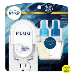 Febreze Plug In Air Freshener, Odor-Fighting Scented Oil Starter Kit, Ocean, Warmer + 1 Refill