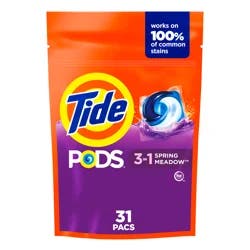 Tide PODS laundry detergent pacs, 3-in-1 Stain Remover, Odor Fighter, Color Protector, 31 Count, HE compatible, Spring Meadow Scent
