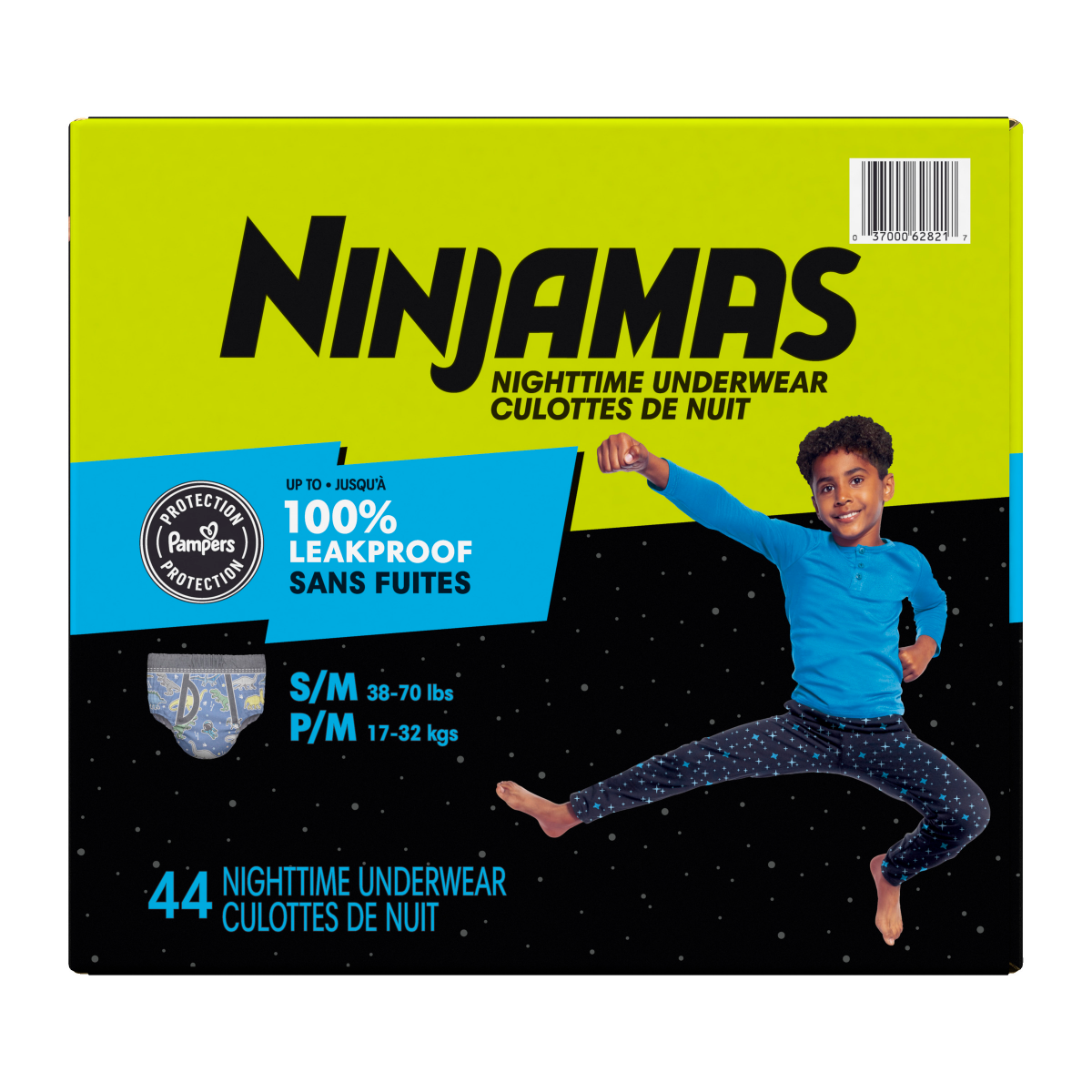 slide 3 of 8, Ninjamas Boys Bedwetting Nighttime Underwear, Size S/M (38-70 lbs), 44 Count, 44 ct