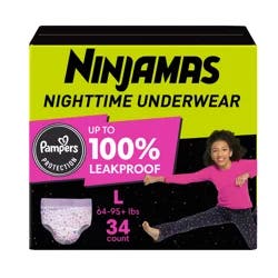 Ninjamas Pampers Ninjamas Nighttime Bedwetting Underwear Girl, Size 8, 34 Count, Disposable Nighttime Underwear
