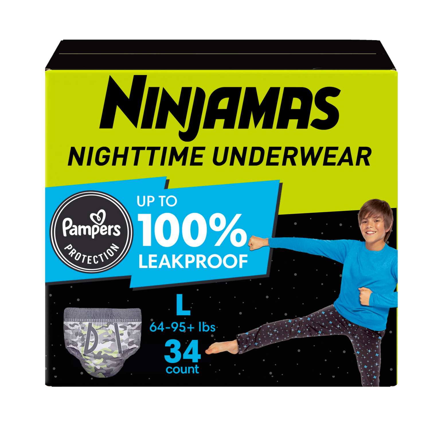slide 1 of 5, Ninjamas Pampers Ninjamas Nighttime Bedwetting Underwear Boy, Size 8, 34 Count, Disposable Nighttime Underwear, 34 ct