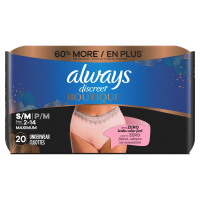 slide 2 of 29, Always Discreet Boutique Incontinence and Postpartum Underwear for Women, Maximum Protection, S/M, Rosy, 20 Count, 20 ct