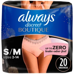 Always Discreet Boutique Incontinence and Postpartum Underwear for Women, Maximum Protection, S/M, Rosy, 20 Count