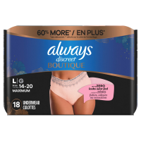 slide 5 of 29, Always Discreet Boutique Incontinence and Postpartum Underwear for Women, Maximum Protection, L, Rosy, 18 Count, 18 ct