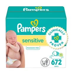 Pampers Sensitive Baby Wipes, Clinically Proven, Water Based, Hypoallergenic and Unscented Baby Wipes, 672 Baby Wipes Total (8X Flip-Top Packs)