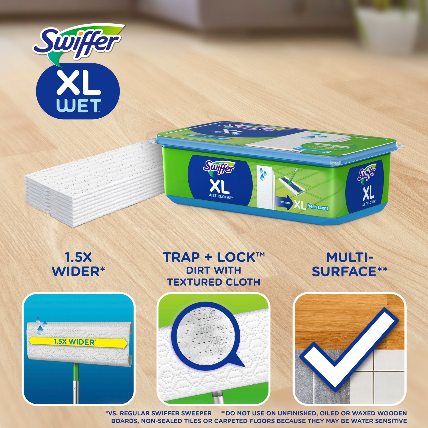 slide 4 of 5, Swiffer Sweeper X-Large Wet Mopping Pad, Multi Surface Refills for Swiffer Floor Mop, Open Window Fresh Scent, 12 Count, 12 ct