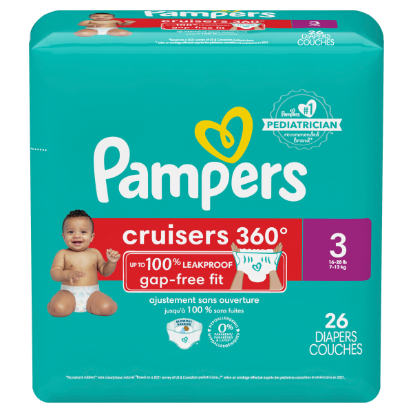 slide 12 of 29, Pampers Cruisers 360 Fit Jumbo Pack Diapers Size 3, 26 ct