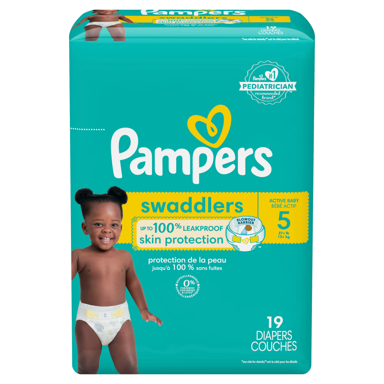 slide 3 of 8, Pampers Swaddlers Diapers, Size 5 (27+ lbs), 19 Count, Ultra Absorbent Disposable Infant Diaper, 19 ct