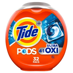 Tide 4-n-1 Ultra Oxi PODS Laundry Detergent Pacs, 32 Count, HE Compatible, Built in Pre-treater for Stains