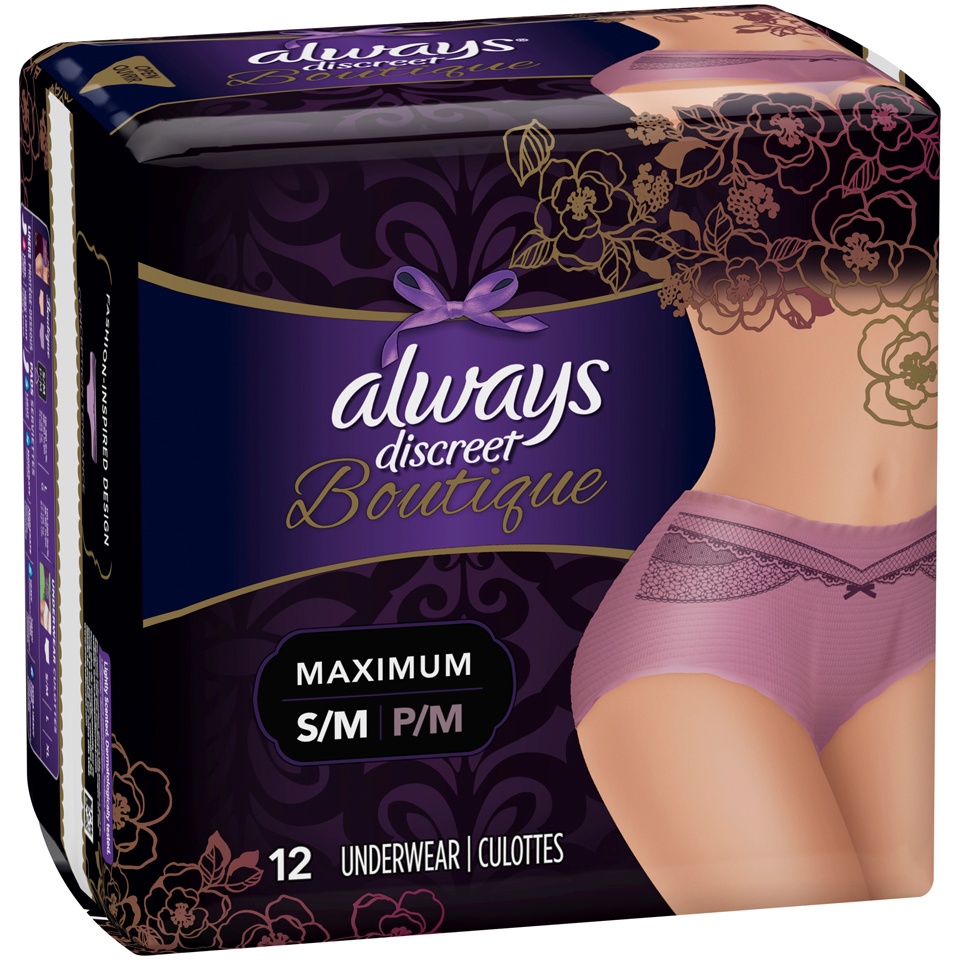Always Discreet Boutique Incontinence Underwear Maximum Mauve S/M 12 ct