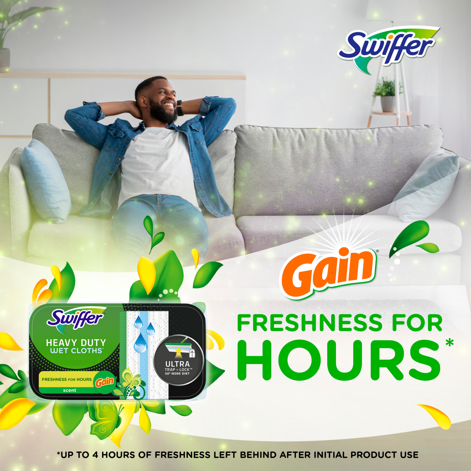 slide 4 of 8, Swiffer Heavy Duty Mop Wet Multi-Surface Cloth Refills for Floor Mopping and Cleaning, Gain Scent, 10 count, 10 ct