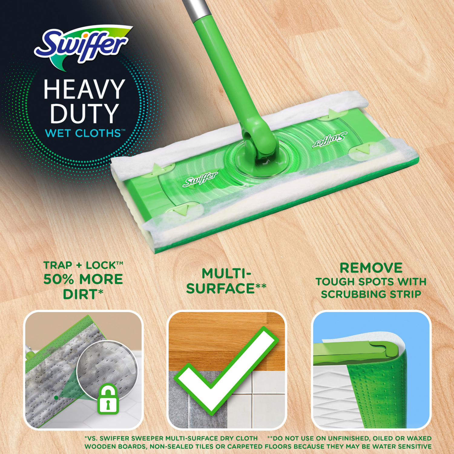 slide 6 of 8, Swiffer Heavy Duty Mop Wet Multi-Surface Cloth Refills for Floor Mopping and Cleaning, Lavender Scent, 20 count, 20 ct