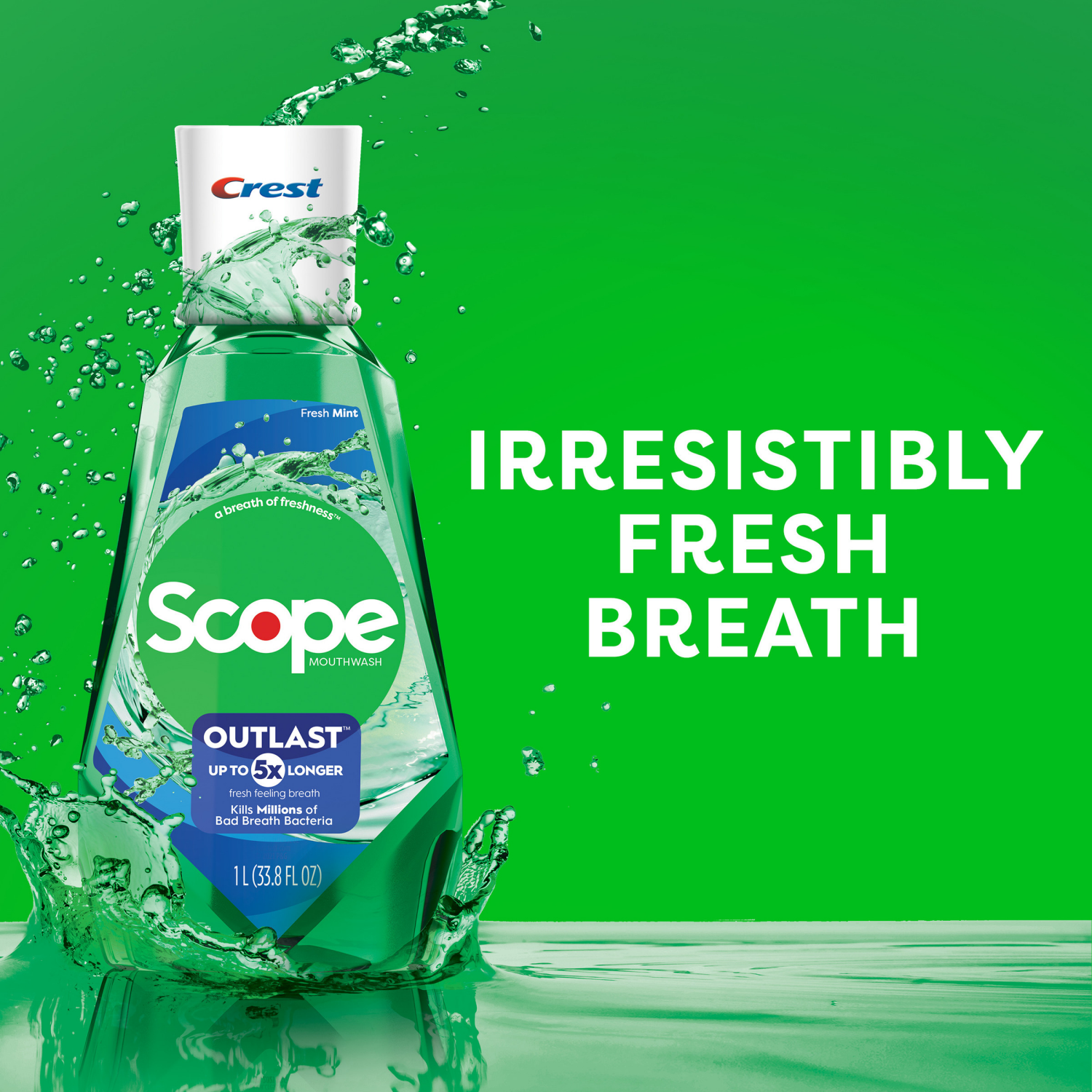 slide 4 of 8, Scope Crest Scope Outlast Mouthwash, Fresh Mint, 1L, Pack of 2, 2 ct
