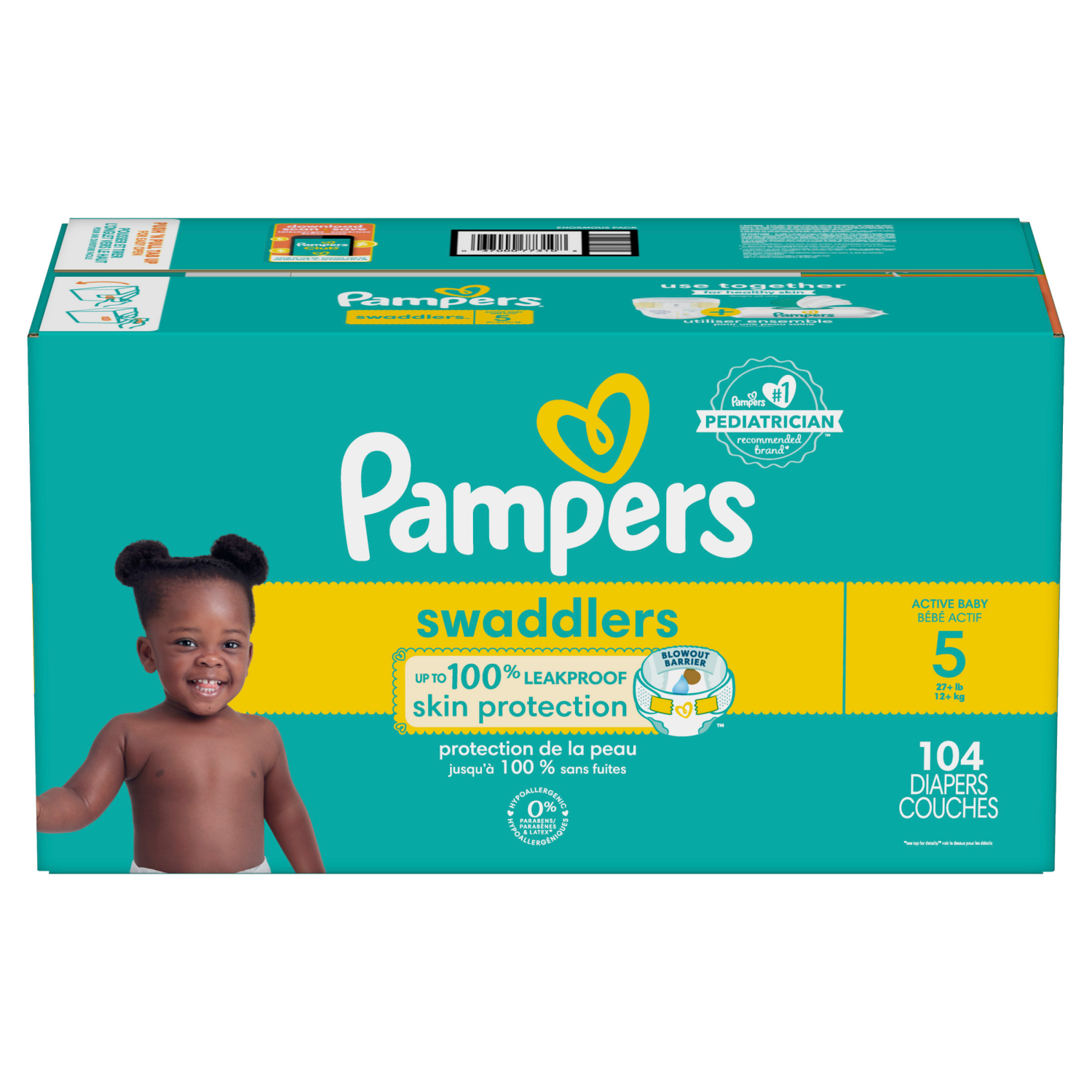 slide 3 of 8, Pampers Swaddlers Active Baby Diaper Size 5 104 Count, 104 ct