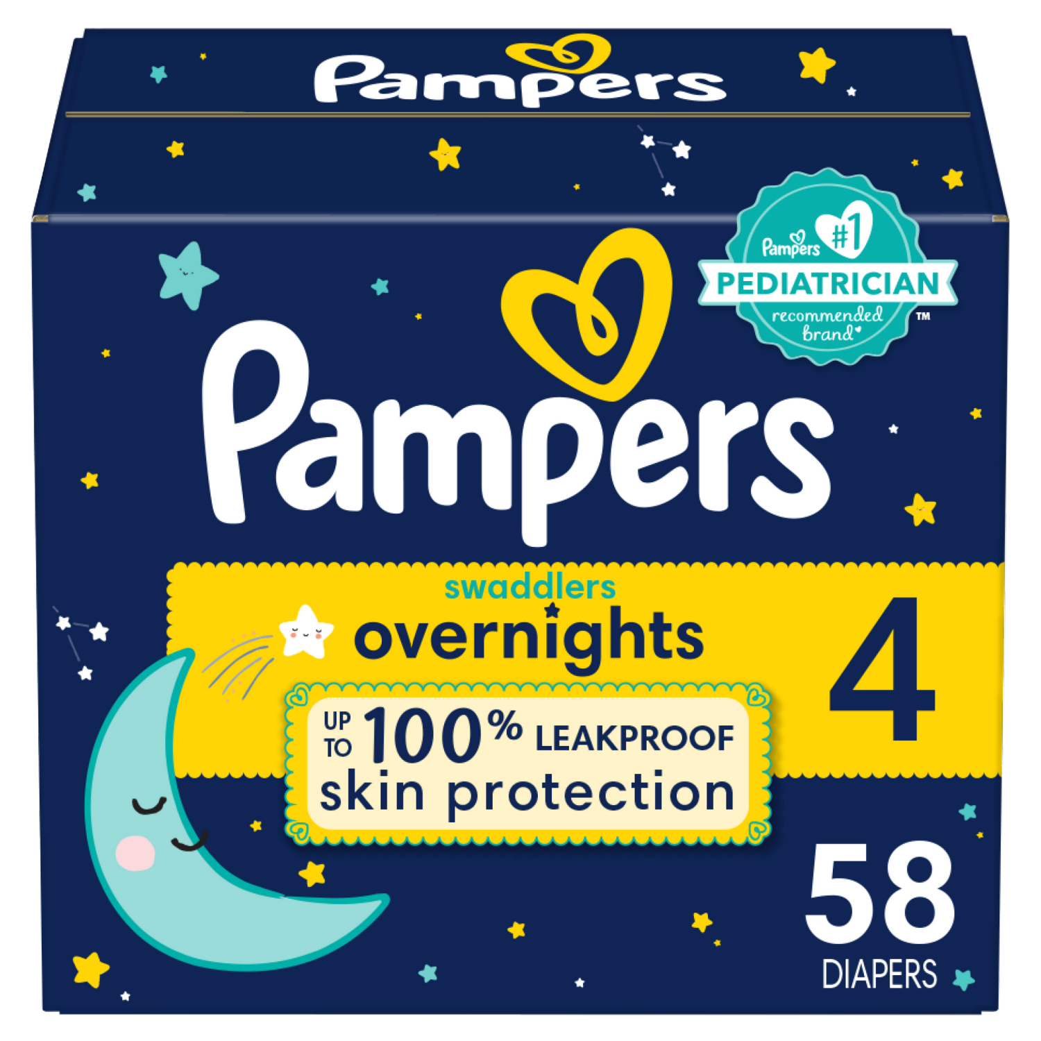 slide 1 of 8, Pampers Swaddlers Overnight Diapers Size 4 58 count, 58 ct