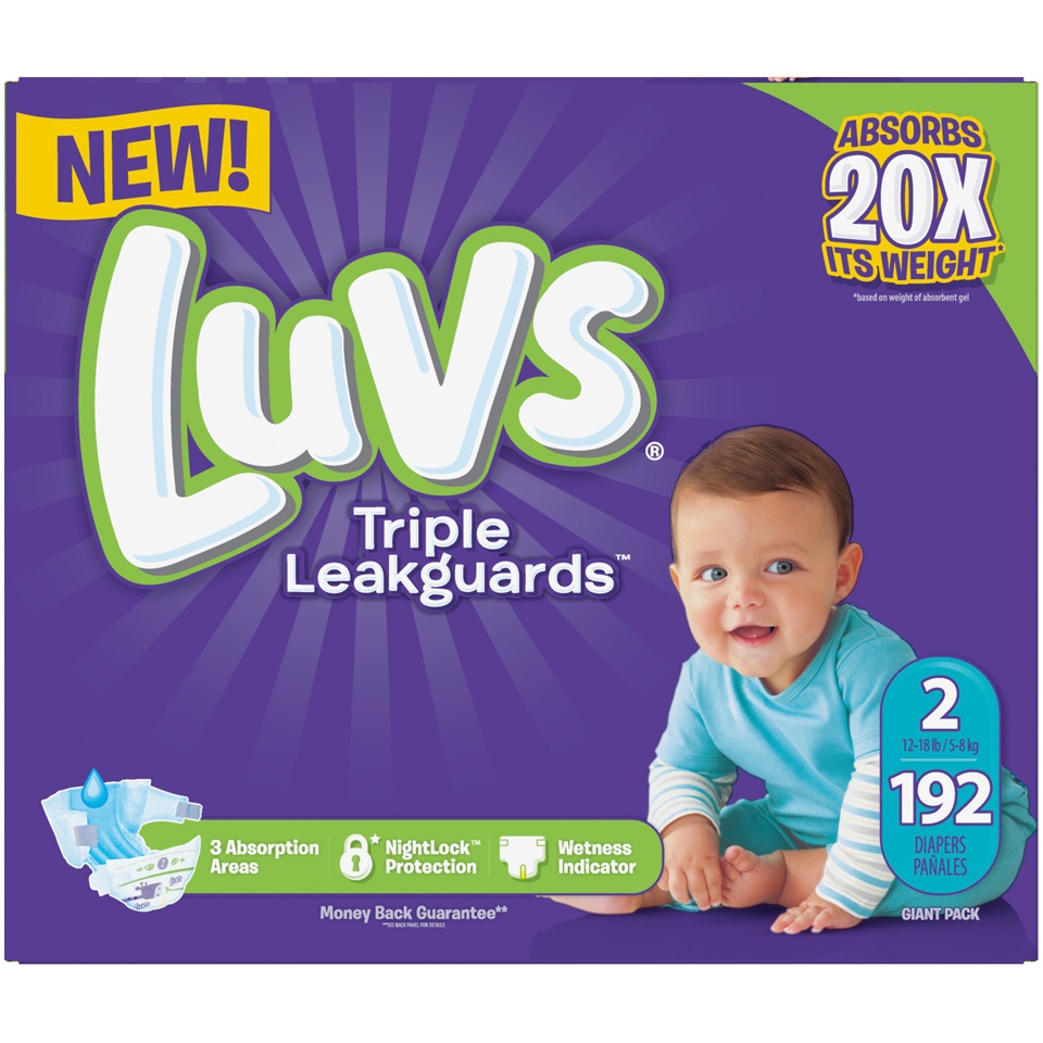 slide 2 of 4, Luvs Triple Leakguards Extra Absorbent Diapers Size 2, 192 ct