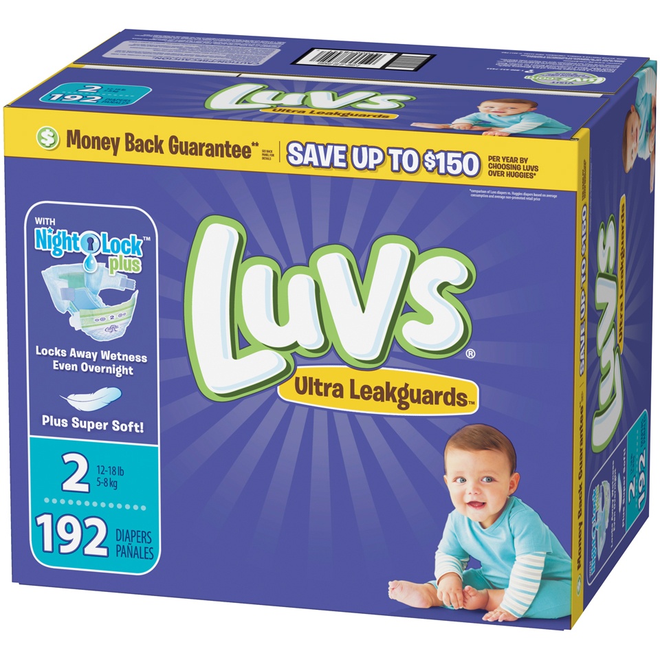 slide 4 of 4, Luvs Triple Leakguards Extra Absorbent Diapers Size 2, 192 ct