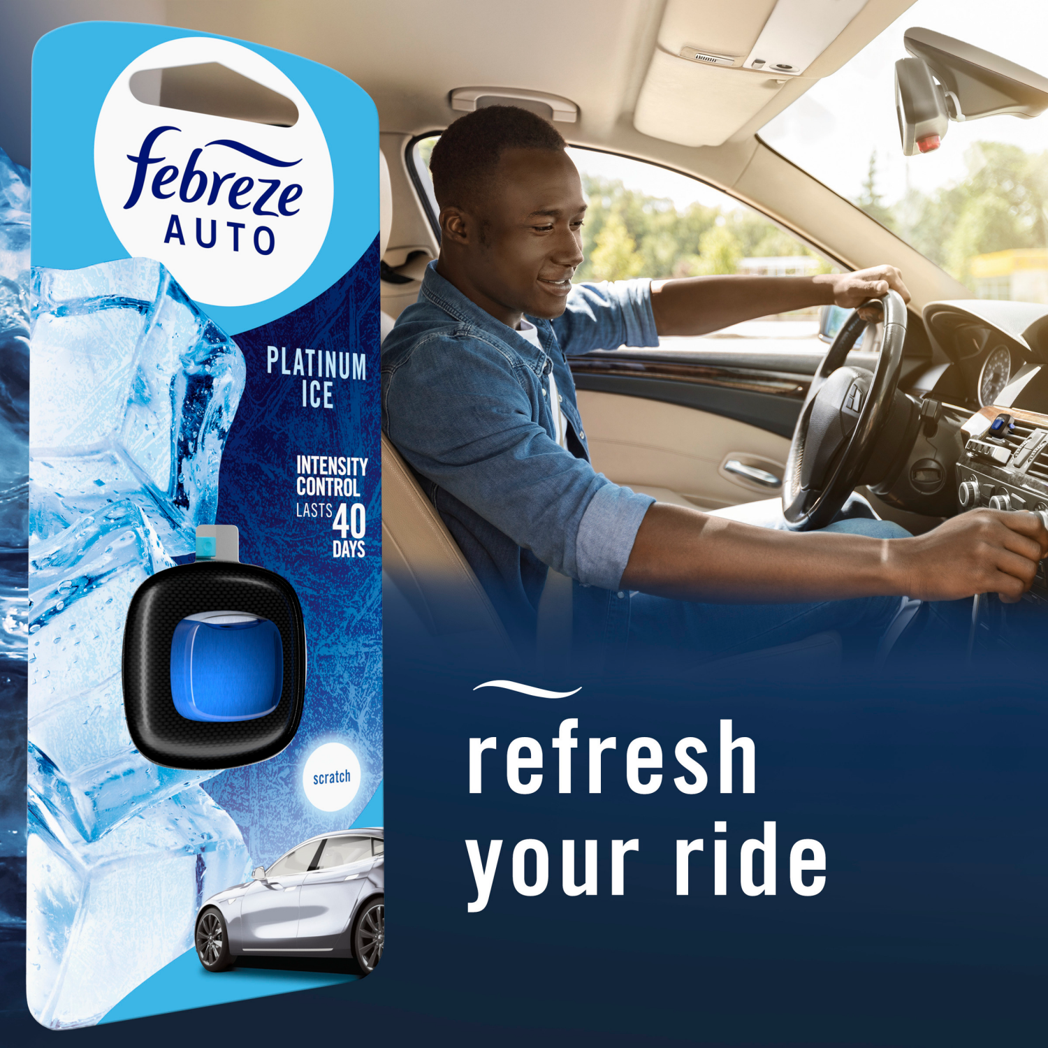 slide 3 of 5, Febreze Car Air Freshener Vent Clip, Patinum Ice, 1 ct