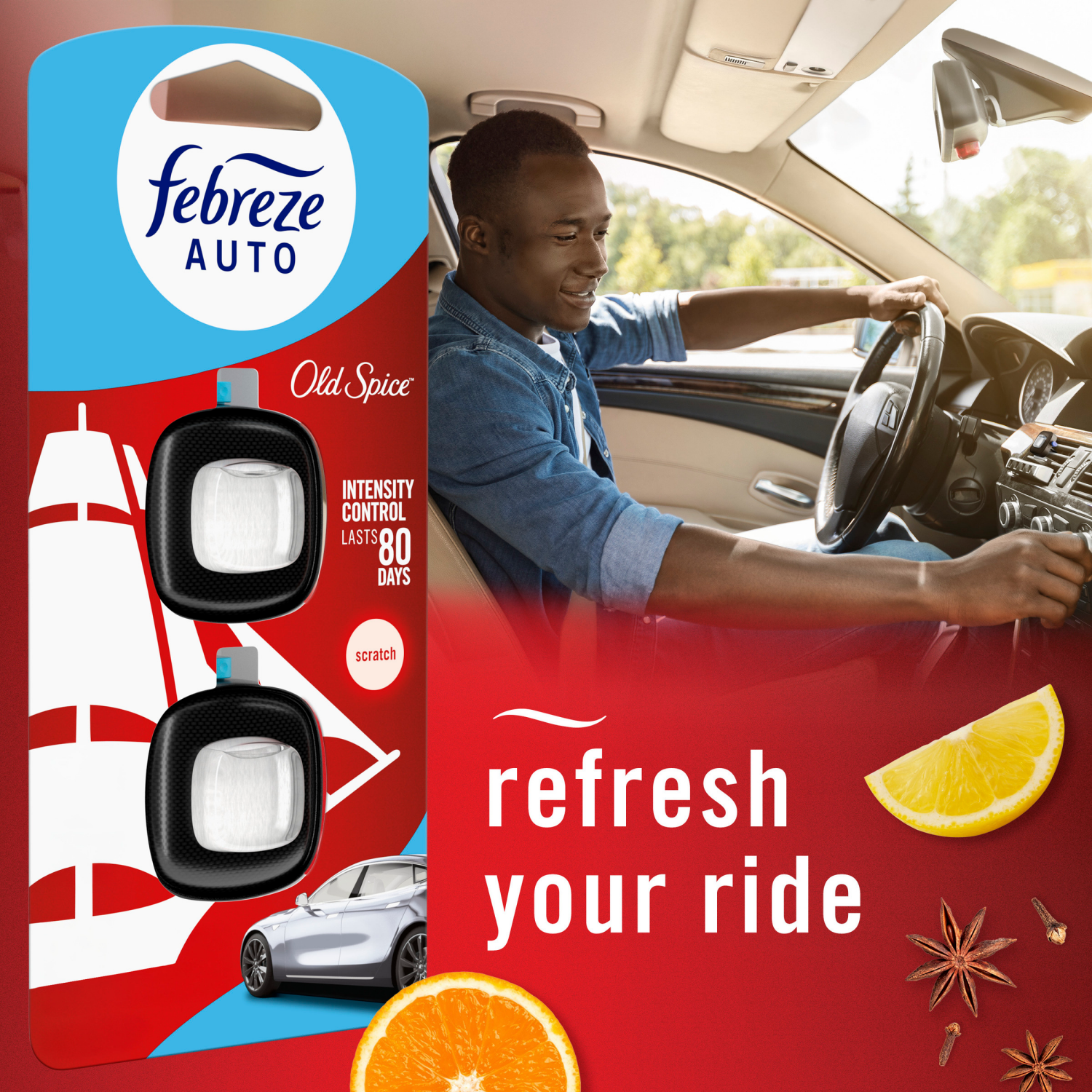 slide 3 of 5, Febreze Auto Vent Clip Old Spice Air Freshener 0.07 fl oz, 0.07 fl oz