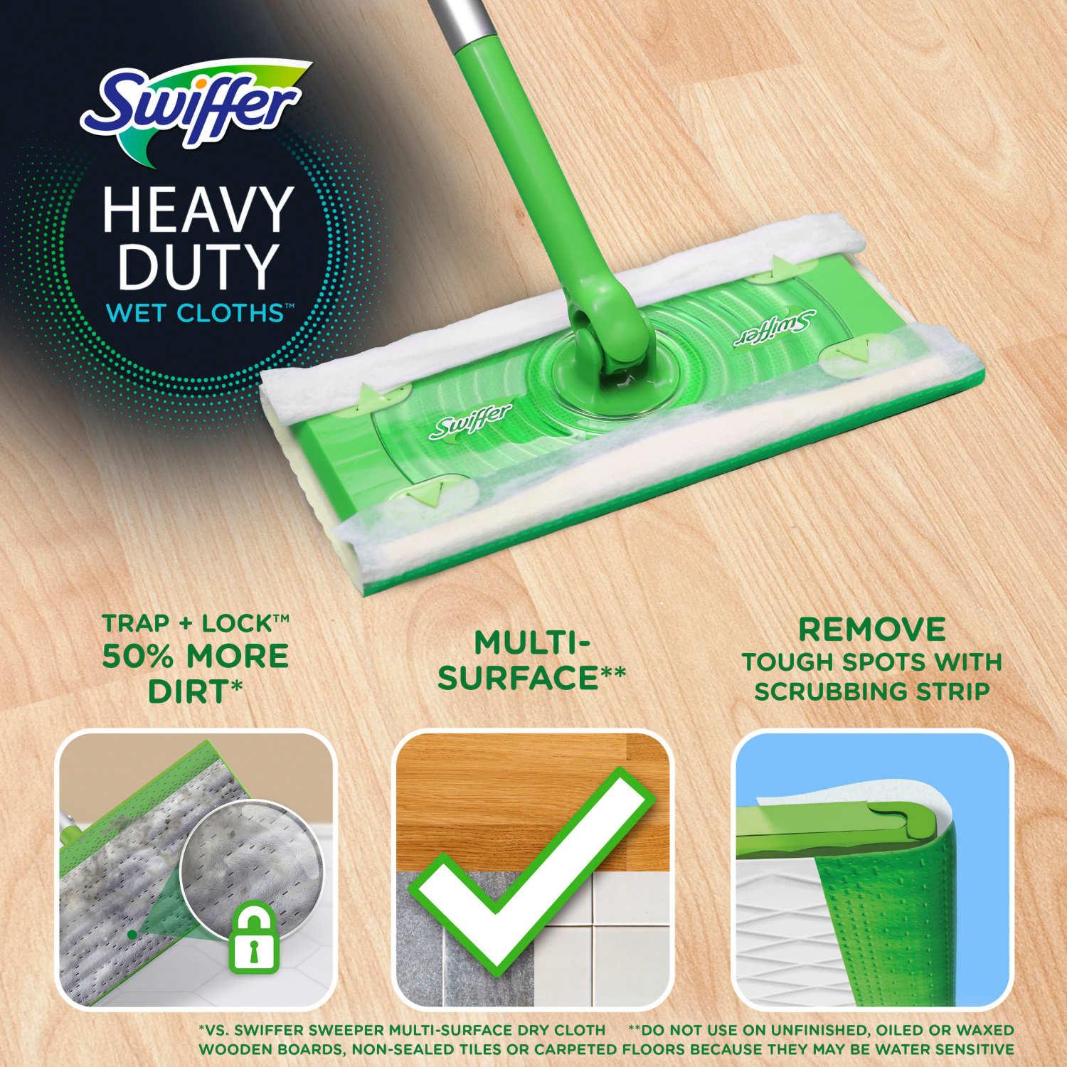 slide 2 of 5, Swiffer Heavy Duty Mop Wet Multi-Surface Cloth Refills for Floor Mopping and Cleaning, Pet with Febreze Odor Defense, 20 count, 20 ct