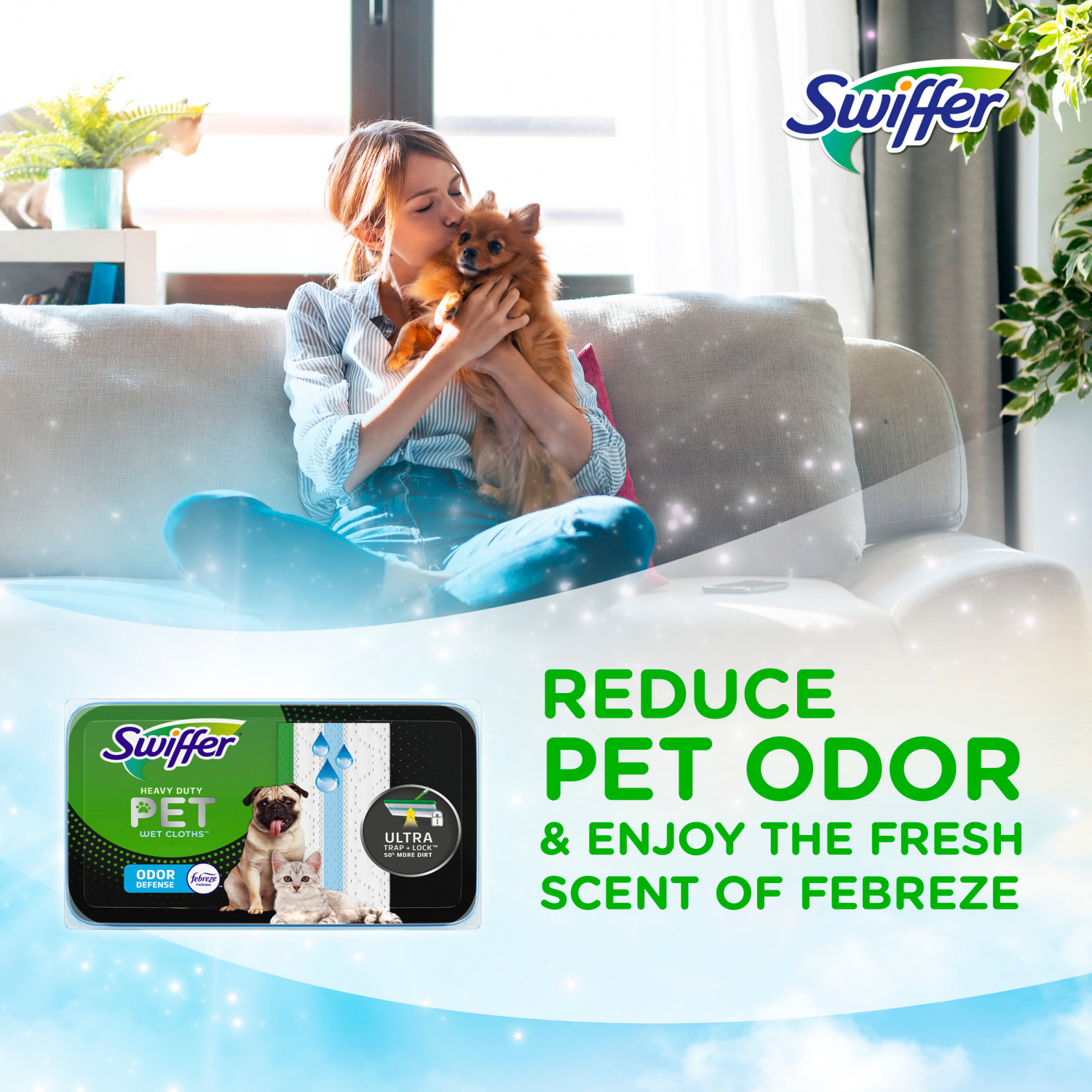 slide 5 of 5, Swiffer Heavy Duty Mop Wet Multi-Surface Cloth Refills for Floor Mopping and Cleaning, Pet with Febreze Odor Defense, 20 count, 20 ct