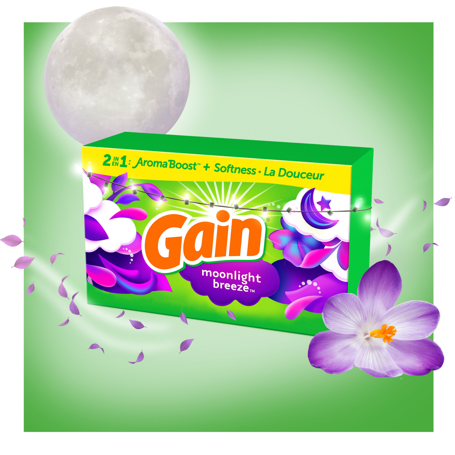 slide 2 of 5, Gain dryer sheets Plus Wrinkle Release, Moonlight Breeze Scent, 240 Count, Fights static with a touch of scent, laundry sheets, 240 ct