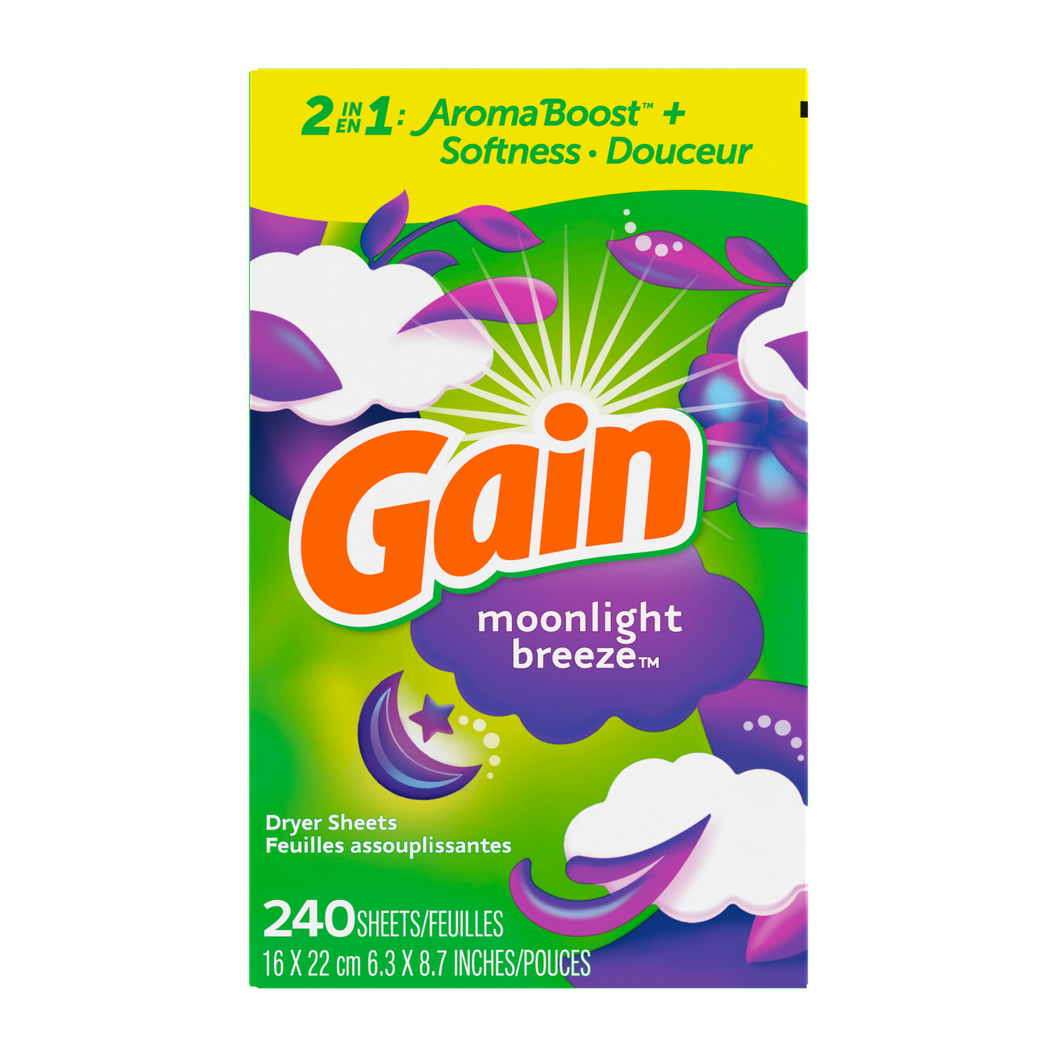 slide 4 of 5, Gain dryer sheets Plus Wrinkle Release, Moonlight Breeze Scent, 240 Count, Fights static with a touch of scent, laundry sheets, 240 ct