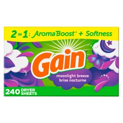 Gain dryer sheets Plus Wrinkle Release, Moonlight Breeze Scent, 240 Count, Fights static with a touch of scent, laundry sheets