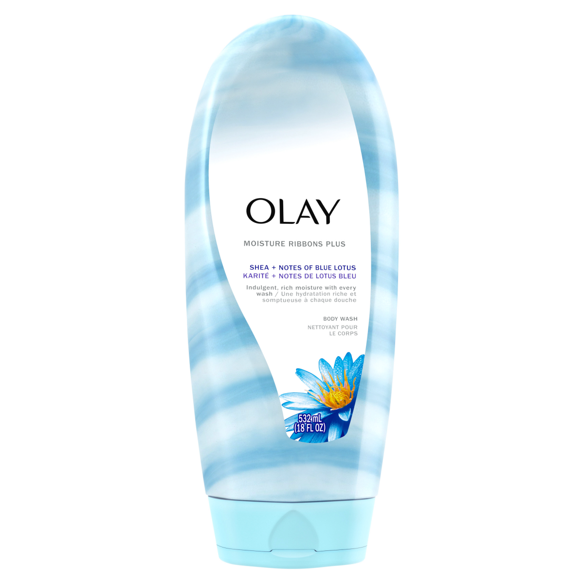 slide 2 of 6, Olay Moisture Ribbons Plus Shea + Notes of Blue Lotus Body Wash, 18 fl oz, 18 fl oz