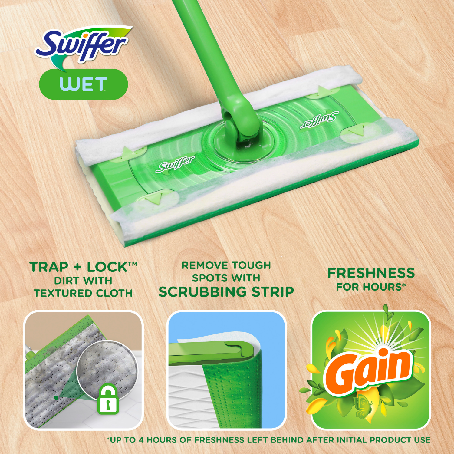 slide 4 of 5, Swiffer Sweep + Mop, Wet Pads Refill, Floor Cleaner, Cleaning Cloths, Gain, 24ct, 24 ct