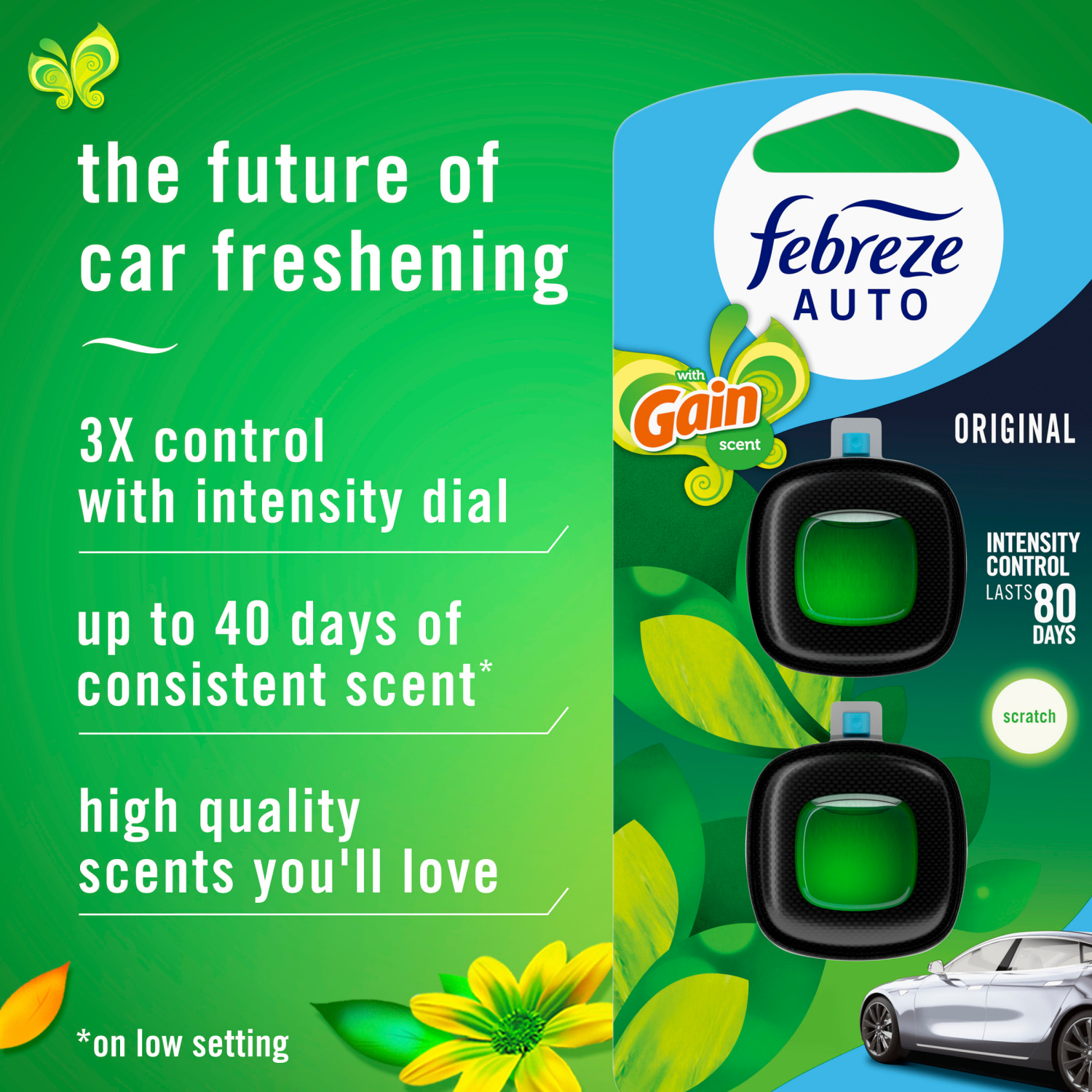 slide 4 of 5, Febreze AUTO Air Freshener, Odor-Fighting Automotive Vent Clip, Gain Original Scent, 1 Count, 0.06 oz