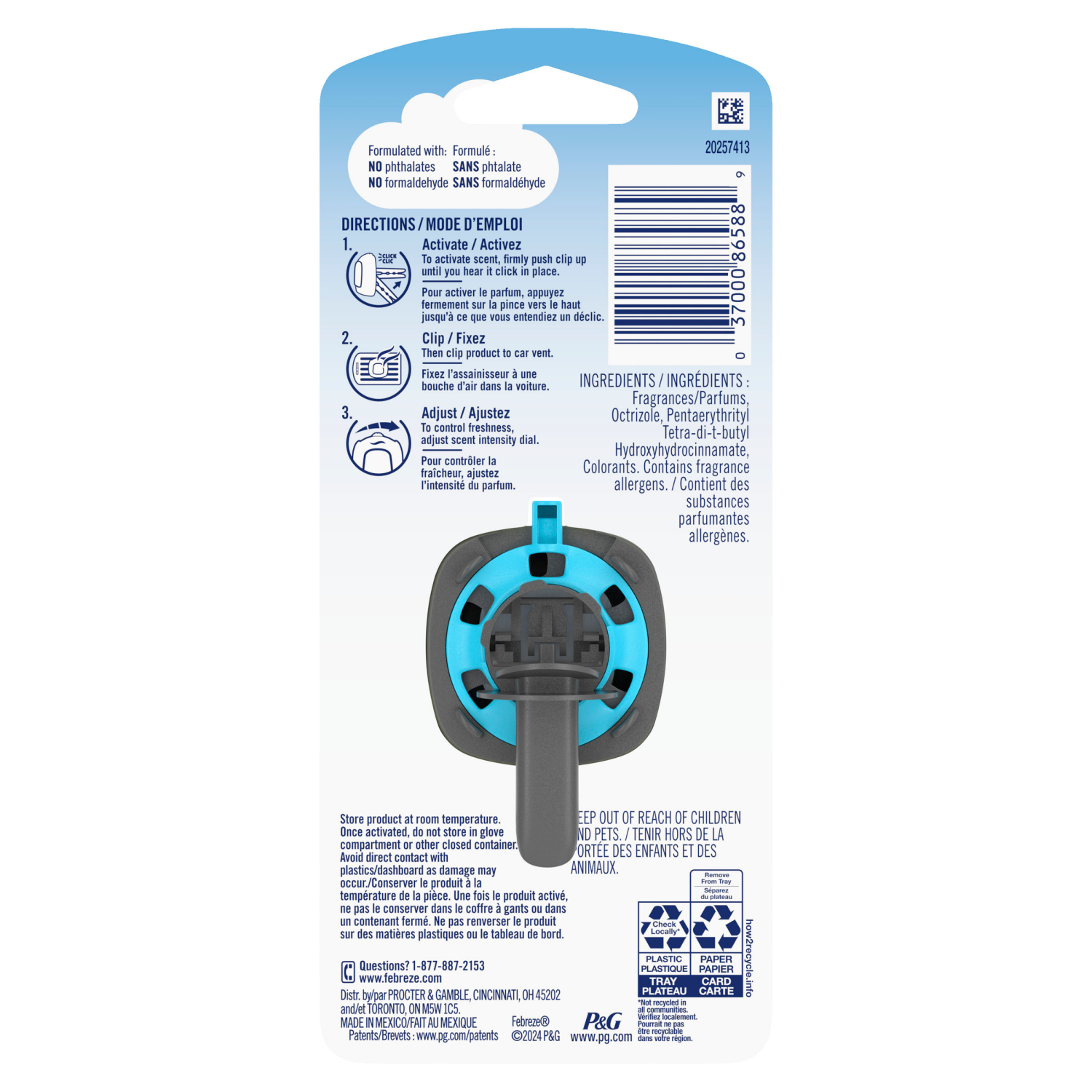 slide 3 of 8, Febreze Car Air Freshener, Odor-Fighting Automotive Vent Clip, Gain Original Scent, 1 Count, 0.06 fl oz