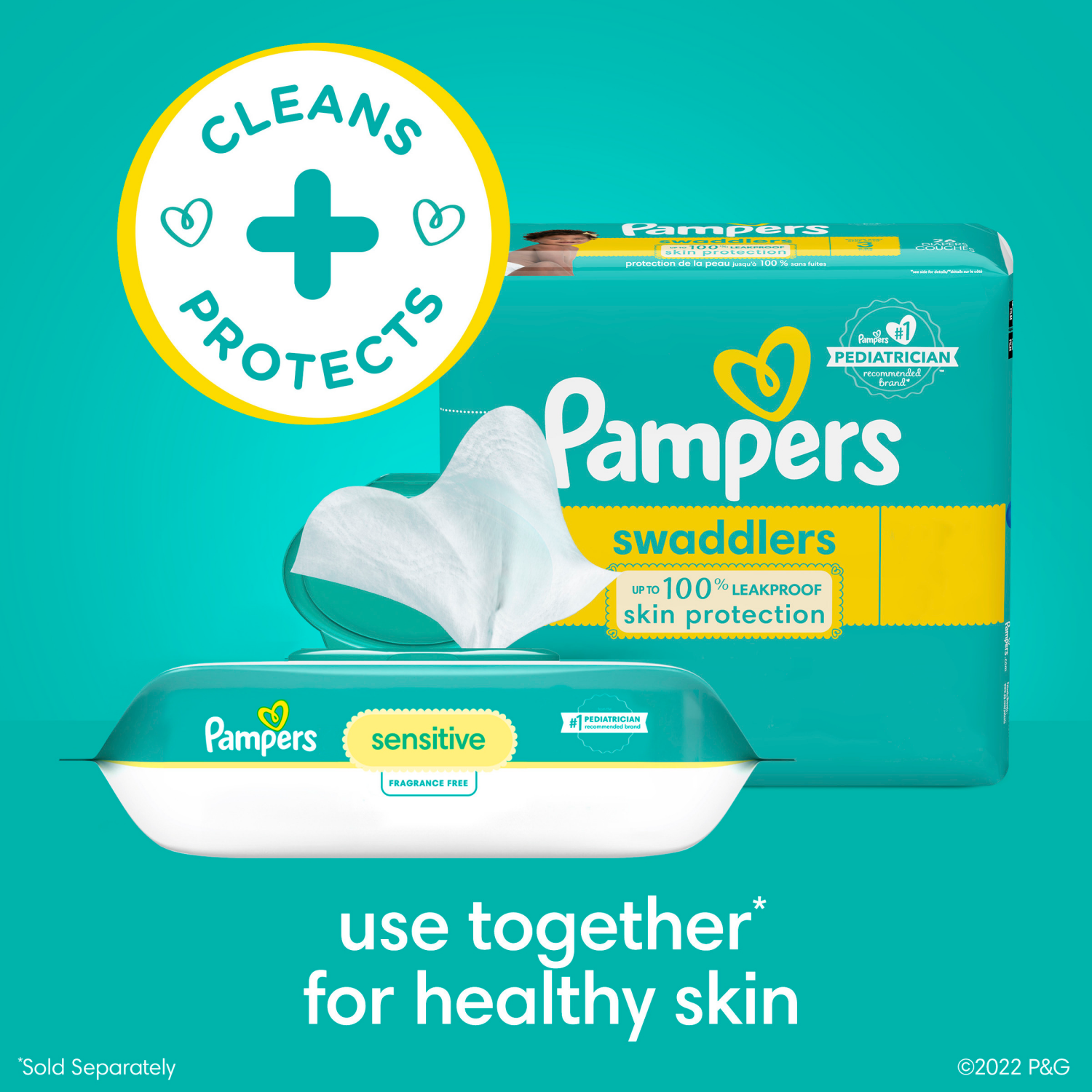 slide 3 of 5, Pampers Baby Wipes Pampers Sensitive, Clinically Proven, Fragrance Free, Water Based, Hypoallergenic Baby Wipes, 56 Baby Wipes Total (1X Flip-Top Packs), 56 ct