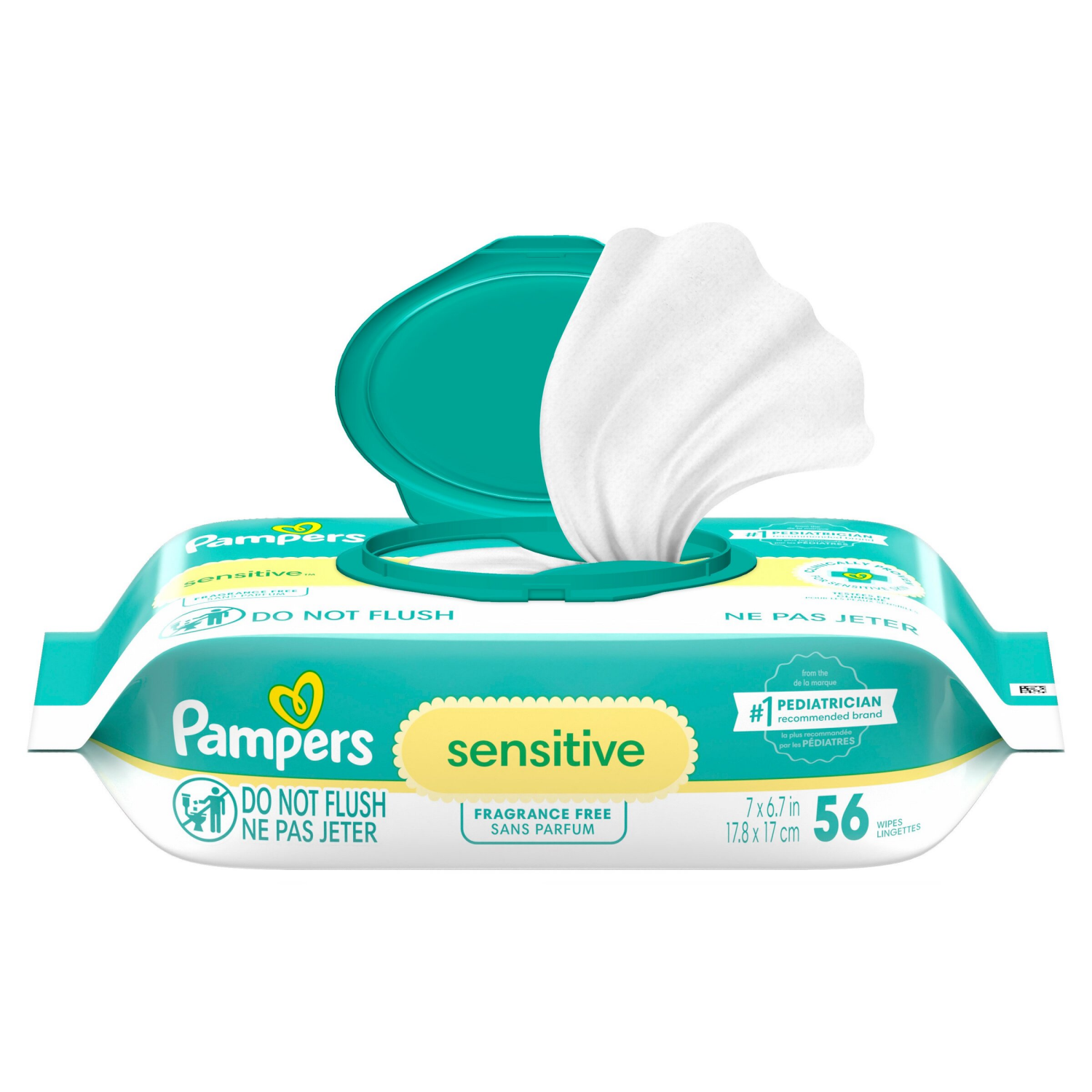 slide 4 of 5, Pampers Baby Wipes Pampers Sensitive, Clinically Proven, Fragrance Free, Water Based, Hypoallergenic Baby Wipes, 56 Baby Wipes Total (1X Flip-Top Packs), 56 ct