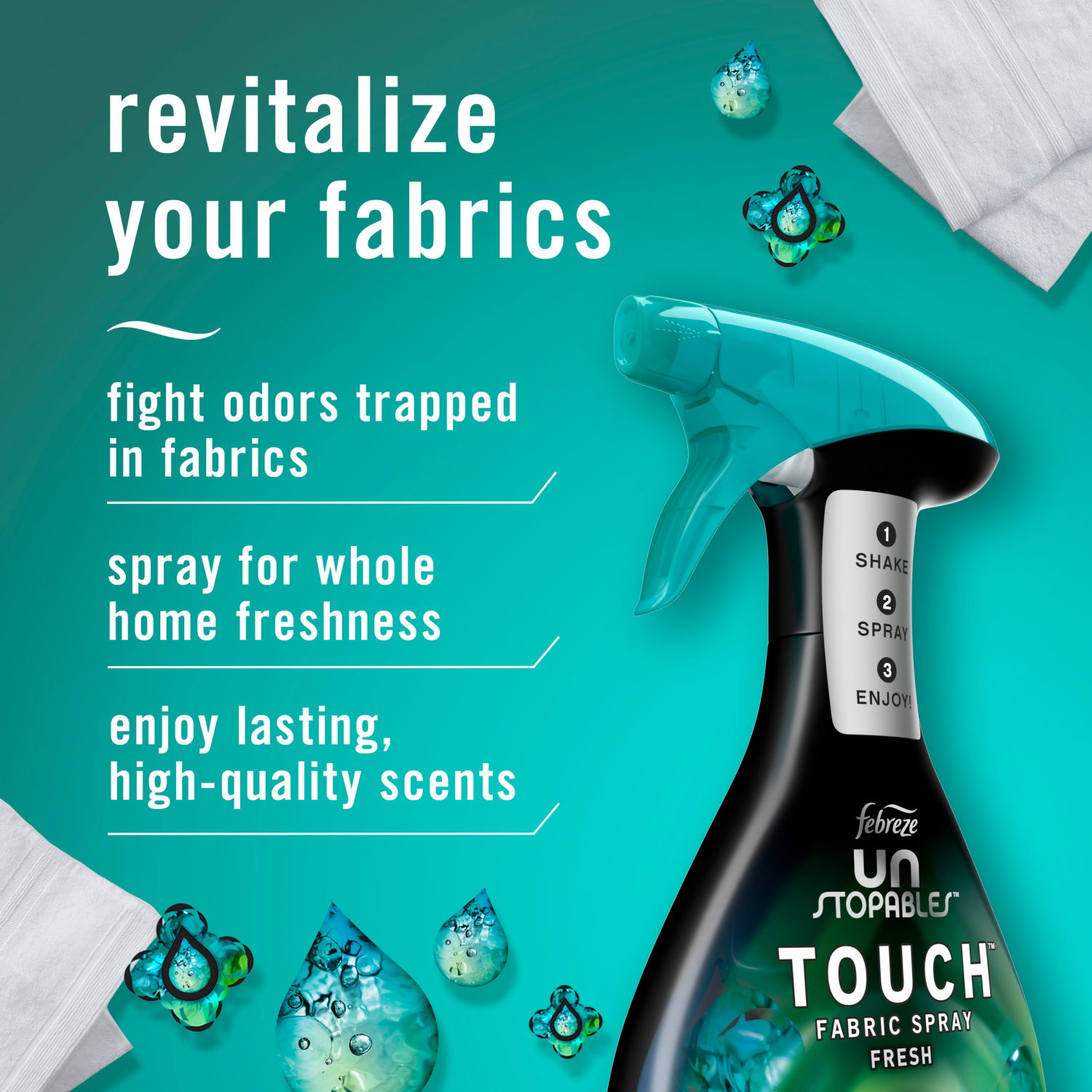 slide 4 of 5, Febreze Fabric Spray Air Freshener, Odor-Fighting Fabric Refresher, Unstopables Fresh, 16.9 oz, 16.9 fl oz