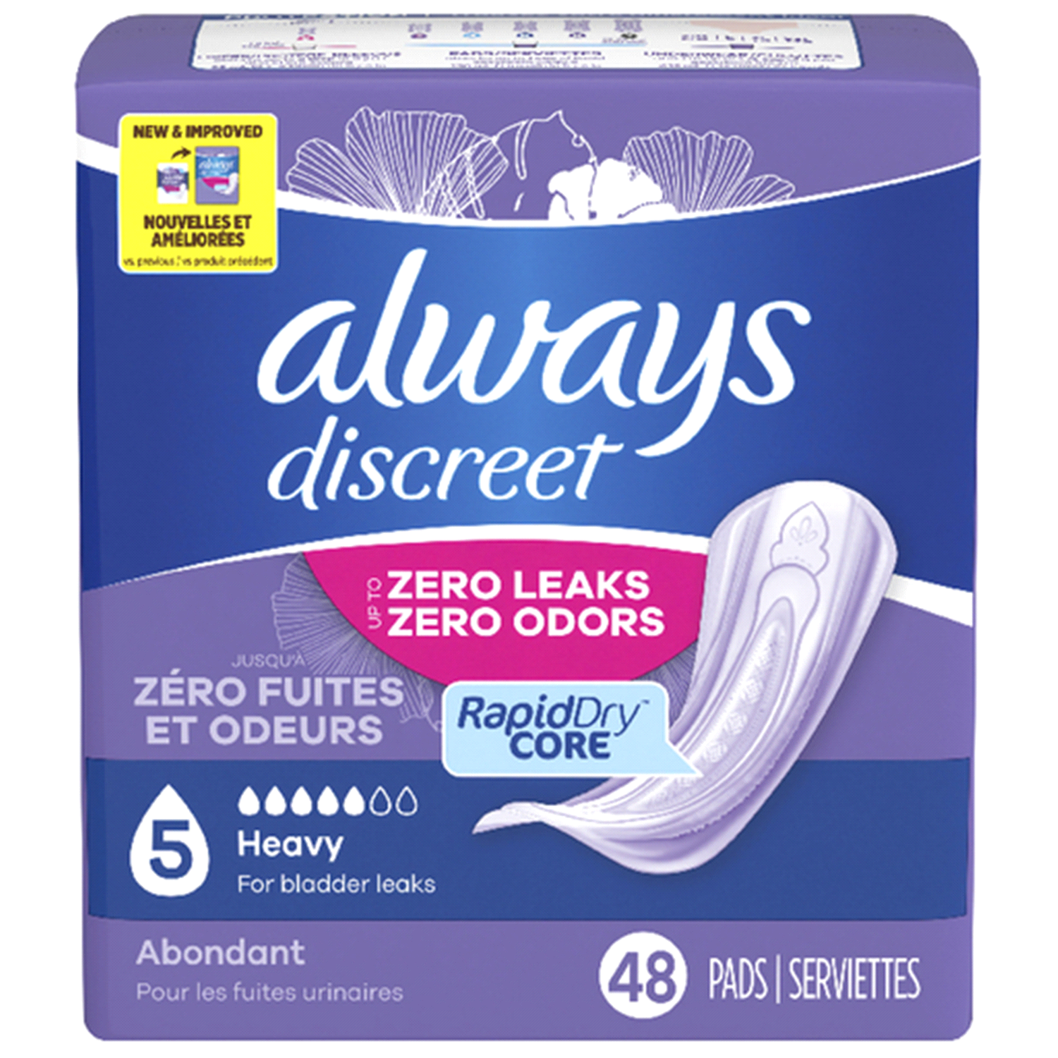 slide 1 of 8, Always Discreet Adult Incontinence Pads for Women, Heavy Absorbency, Regular Length, Postpartum Pads, 48 CT, 48 ct