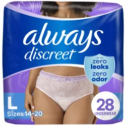 Always Discreet Adult Incontinence Underwear for Women and Postpartum Underwear, L, Up to 100% Bladder Leak Protection, 28 CT