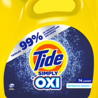 slide 6 of 21, Tide Simply + Oxi Liquid Laundry Detergent, Refreshing Breeze, 74 loads, 115 oz