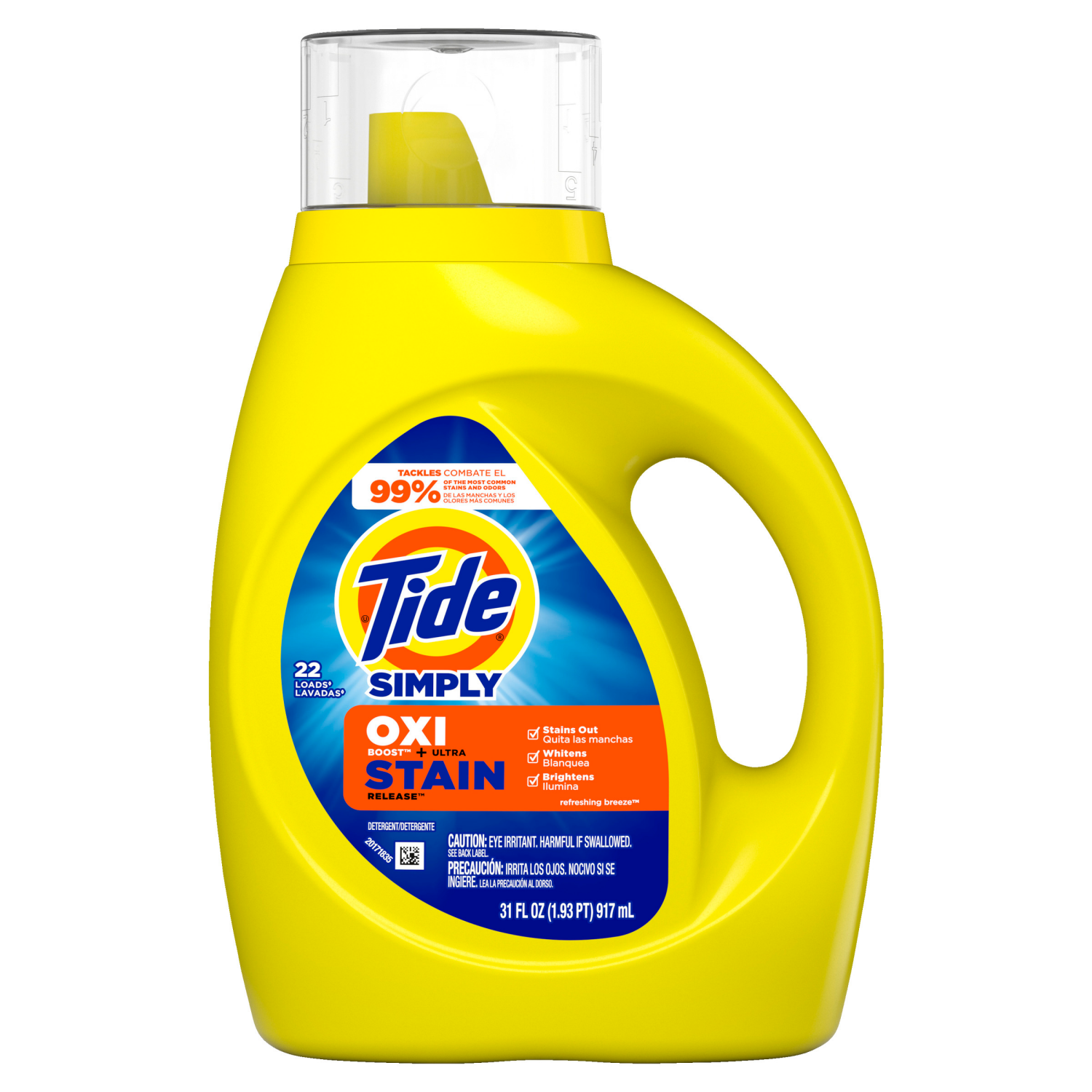 slide 4 of 5, Tide Simply Oxi Boost + Ultra Stain Release, 31 fl oz, 22 Loads, Tough on Stains, Whitens, Brightens, Refreshing Breeze Scent, 31 fl oz