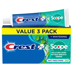 Crest + Scope Complete Whitening Toothpaste, Minty Fresh, 5.4 oz, Pack of 3