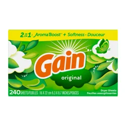 Gain dryer sheets Plus Wrinkle Release, Original Scent, 240 Count, Fights static with a touch of scent, laundry sheets
